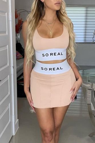 Pink Sexy Print Patchwork U Neck Two Pieces