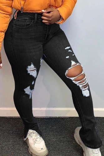 Black Broken Holes Denim
