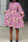Pink Casual Print Split Joint O Neck Cake Skirt Dresses