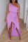 Purple Sexy Solid Patchwork One Shoulder Irregular Dress Dresses