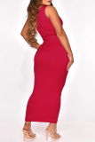 Pink Sexy Solid Hollowed Out One Shoulder Pencil Skirt Dresses