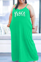 Green Casual Print Patchwork Spaghetti Strap Sling Dress Plus Size Dresses