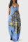 Black White Fashion Sexy Print Backless Spaghetti Strap Long Dress