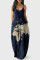 Black White Fashion Sexy Print Backless Spaghetti Strap Long Dress