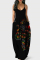 Black Fashion Sexy Print Backless Spaghetti Strap Long Dress