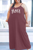 Apricot Casual Print Patchwork Spaghetti Strap Sling Dress Plus Size Dresses