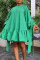 Green Casual Sweet Solid Patchwork Flounce Fold O Neck A Line Dresses