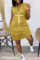 Yellow Fashion Casual Print Patchwork V Neck Sleeveless Dress