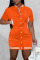 Tangerine Red Casual Solid Split Joint Pocket Buckle Dresses