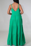 Green Casual Solid Patchwork Spaghetti Strap Sling Dress Dresses