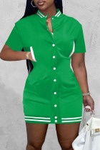 Green Casual Solid Split Joint Pocket Buckle Dresses