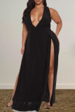 Black Casual Solid High Opening Halter Straight Plus Size Dresses