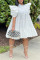 White Casual Solid Patchwork Buckle Fold Turndown Collar A Line Dresses