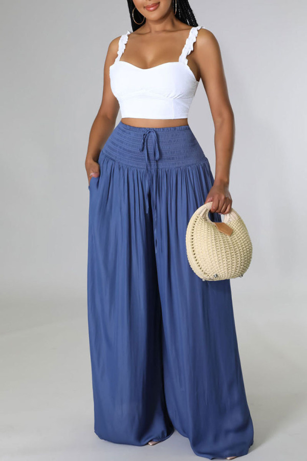 Casual Solid Patchwork Straight High Waist Wide Leg Solid Color Bottoms(6 Colors)