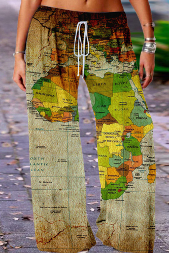Green Casual Print Patchwork High Waist Straight Positioning Print Bottoms