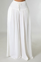 White Casual Solid Split Joint Fold High Waist Wide Leg Solid Color Bottoms