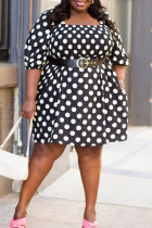 Black Casual Print Polka Dot Square Collar Straight Plus Size Dresses