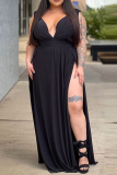 Black Casual Solid High Opening Halter Straight Plus Size Dresses