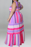 Purple Fashion Casual Plus Size Print Bandage Backless Spaghetti Strap Long Dress