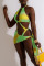 Green Sexy Print Bandage Hollowed Out Split Joint Swimwears