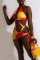 Red Sexy Print Bandage Hollowed Out Split Joint Swimwears