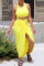 Yellow Fashion Casual Solid Patchwork Slit O Neck Sleeveless Two Pieces