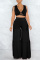 Black Fashion Casual Solid Hollowed Out Patchwork Backless V Neck Sleeveless Two Pieces