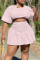 Pink Fashion Solid Split Joint O Neck Short Sleeve Two Pieces