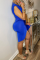 Blue Sexy Solid Patchwork V Neck Waist Skirt Dresses
