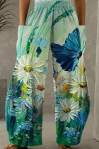 Green Casual Print Patchwork Loose High Waist Straight Positioning Print Bottoms