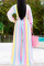 Rainbow Color Fashion Casual Print Bandage Turndown Collar Long Sleeve Two Pieces