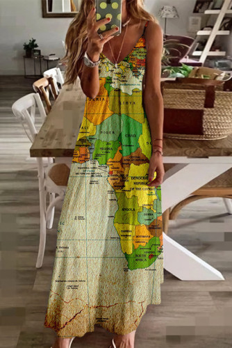 Green Fashion Sexy Print Backless V Neck Sling Dress