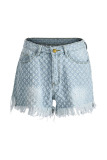 Baby Blue Sexy Street Solid Ripped Hollowed Out Patchwork High Waist Straight Denim Shorts