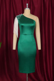 Green Fashion Patchwork Tassel Slit Beading Evening Dress