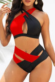 Black Orange Fashion Sexy Print Hollowed Out Patchwork Backless Swimwears (With Paddings)