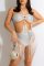 White Fashion Sexy Patchwork Tassel Hollowed Out Sequins Backless Strapless Skinny Romper