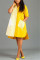 Yellow Lightly cooked Fashion adult Cap Sleeve Long Sleeves Notched Asymmetrical Knee-Length Prin