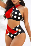 Black Orange Fashion Sexy Print Hollowed Out Patchwork Backless Swimwears (With Paddings)