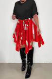 Red Fashion Casual Print Asymmetrical Regular High Waist Skirt