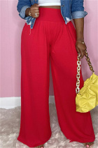 Red Fashion Casual Solid Basic Regular High Waist Wide Leg Trousers