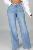 Medium Blue Fashion Casual Solid Split Joint High Waist Regular Denim Jeans