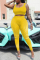 Yellow Fashion Casual Sportswear Print Vests Pants U Neck Sleeveless Two Pieces