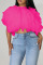 Rose Red Fashion Sweet Solid Split Joint Asymmetrical O Neck Tops