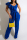 Blue Fashion Casual Solid Patchwork With Belt V Neck Regular Jumpsuits