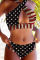 Black Fashion Sexy Patchwork Print Hollowed Out Backless Swimwears (With Paddings)