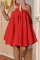 Red Sexy Solid Patchwork Halter A Line Dresses