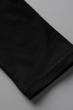 Black Sweet Solid Patchwork Fold Half A Turtleneck Irregular Dress Dresses
