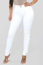 White Fashion Casual Solid Split Joint High Waist Skinny Denim Jeans