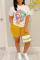 White Casual Print Patchwork O Neck Short Sleeve Two Pieces