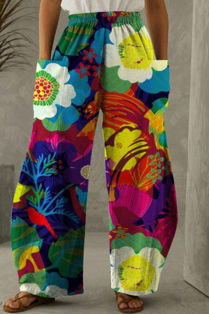 Multicolor Fashion Casual Print Split Joint Pocket Regular High Waist Trousers